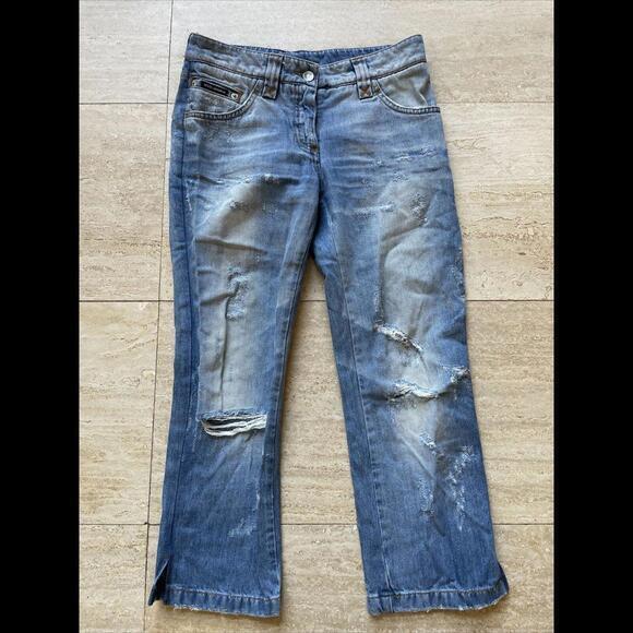 Dolce &‎ Gabbana Womens Distressed Jeans Blue Size IT 36 Ripped Metal Logo - Picture 1 of 7